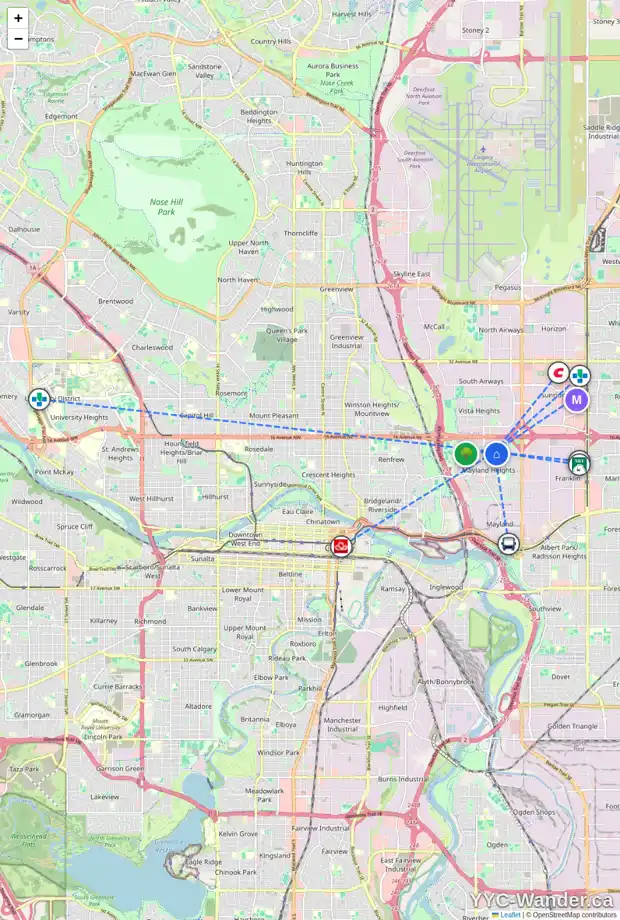 Daily accessibility map for 1116 MAYLAND DR NE, Calgary showing nearby schools, grocery stores, parks, LRT stations and nearby amenities