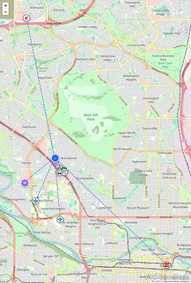 Daily accessibility map for 4420 BULYEA RD NW, Calgary showing nearby schools, grocery stores, parks, LRT stations and nearby amenities