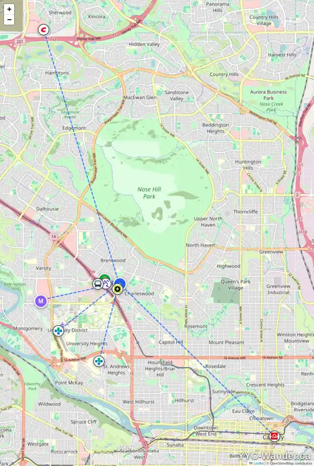 Daily accessibility map for 2744 BRECKEN RD NW, Calgary showing nearby schools, grocery stores, parks, LRT stations and nearby amenities