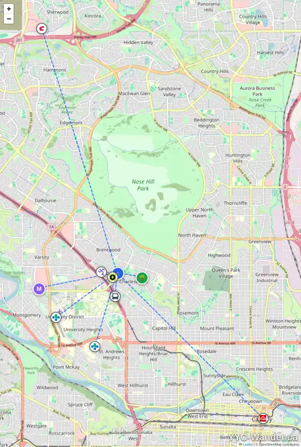 Daily accessibility map for 3719 BROOKLYN CR NW, Calgary showing nearby schools, grocery stores, parks, LRT stations and nearby amenities