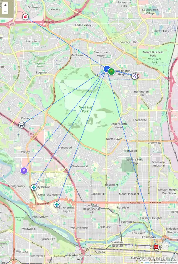 Daily accessibility map for 254 BERWICK DR NW, Calgary showing nearby schools, grocery stores, parks, LRT stations and nearby amenities