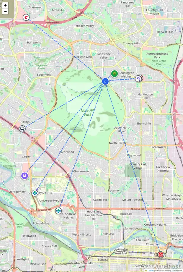 Daily accessibility map for 6 BERKLEY GA NW, Calgary showing nearby schools, grocery stores, parks, LRT stations and nearby amenities