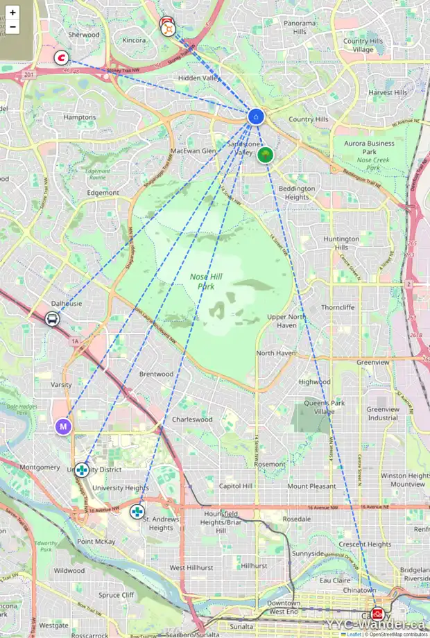 Daily accessibility map for 145 HIDDEN VALLEY PL NW, Calgary showing nearby schools, grocery stores, parks, LRT stations and nearby amenities