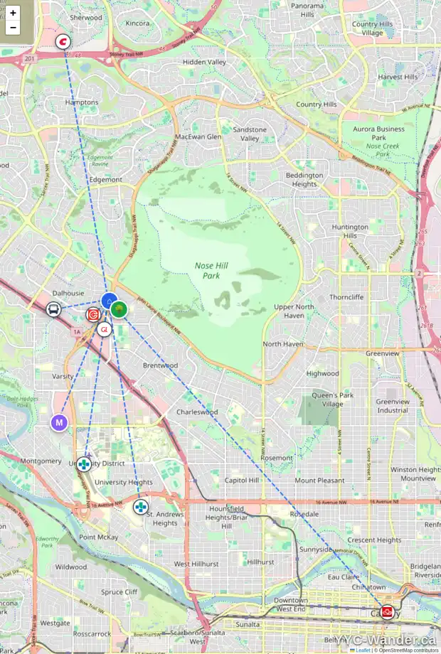 Daily accessibility map for 5852 DALMEAD CR NW, Calgary showing nearby schools, grocery stores, parks, LRT stations and nearby amenities