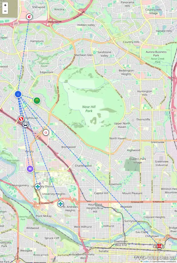 Daily accessibility map for 5904 DALCASTLE CR NW, Calgary showing nearby schools, grocery stores, parks, LRT stations and nearby amenities