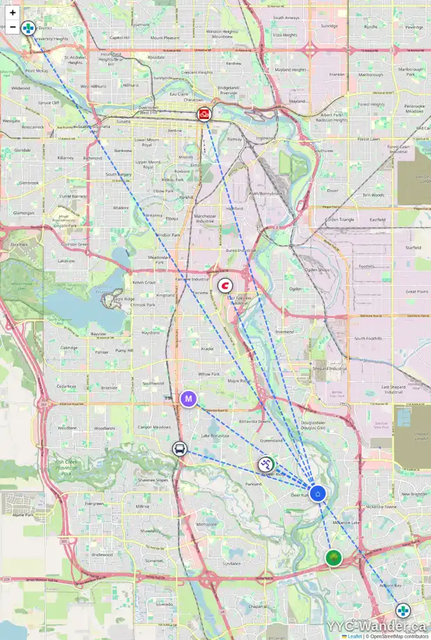Daily accessibility map for 68 DEERBROOK RD SE, Calgary showing nearby schools, grocery stores, parks, LRT stations and nearby amenities