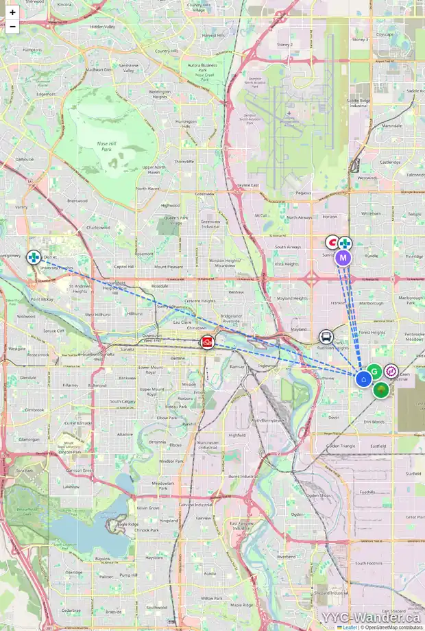 Daily accessibility map for 2219 41 ST SE, Calgary showing nearby schools, grocery stores, parks, LRT stations and nearby amenities