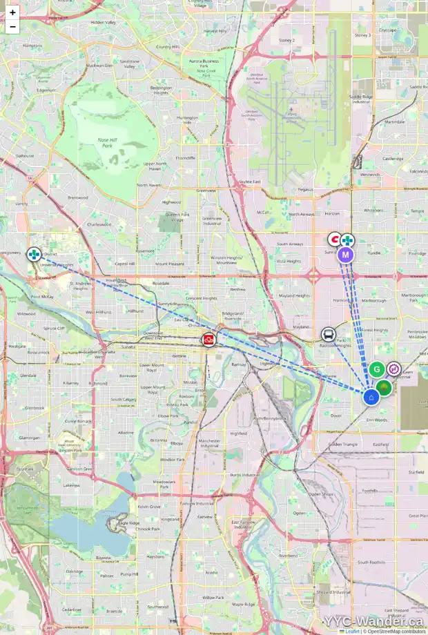 Daily accessibility map for 3115 DOVER CR SE, Calgary showing nearby schools, grocery stores, parks, LRT stations and nearby amenities