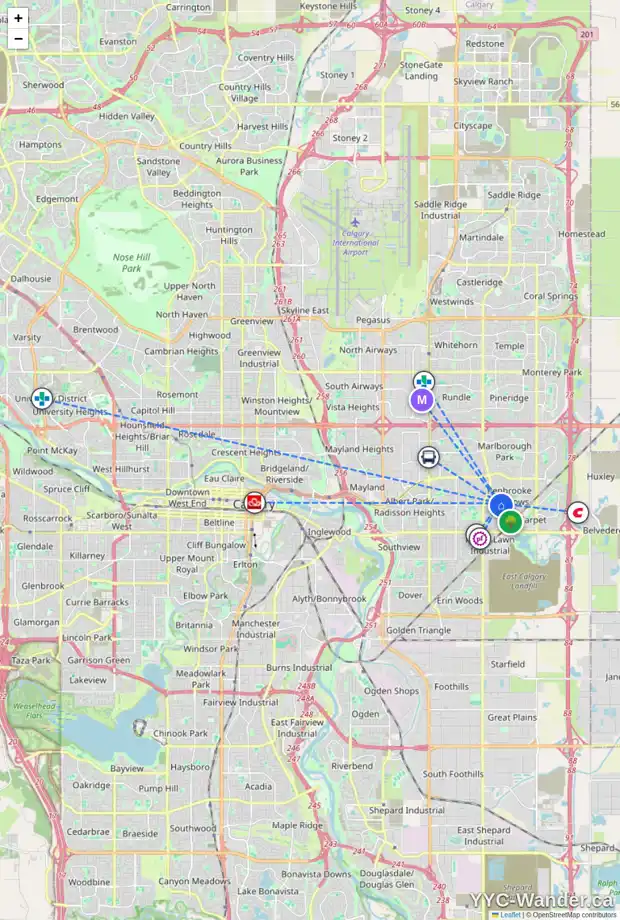 Daily accessibility map for 155 PENMEADOWS CL SE, Calgary showing nearby schools, grocery stores, parks, LRT stations and nearby amenities