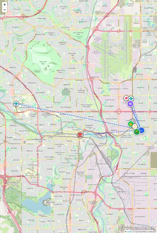 Daily accessibility map for 308 44 ST SE, Calgary showing nearby schools, grocery stores, parks, LRT stations and nearby amenities