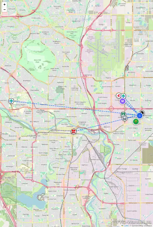 Daily accessibility map for 1184 MARCOMBE CR NE, Calgary showing nearby schools, grocery stores, parks, LRT stations and nearby amenities