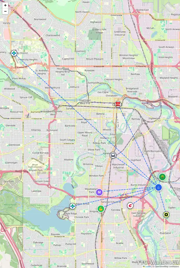 Daily accessibility map for 27 LYNNVIEW CO SE, Calgary showing nearby schools, grocery stores, parks, LRT stations and nearby amenities