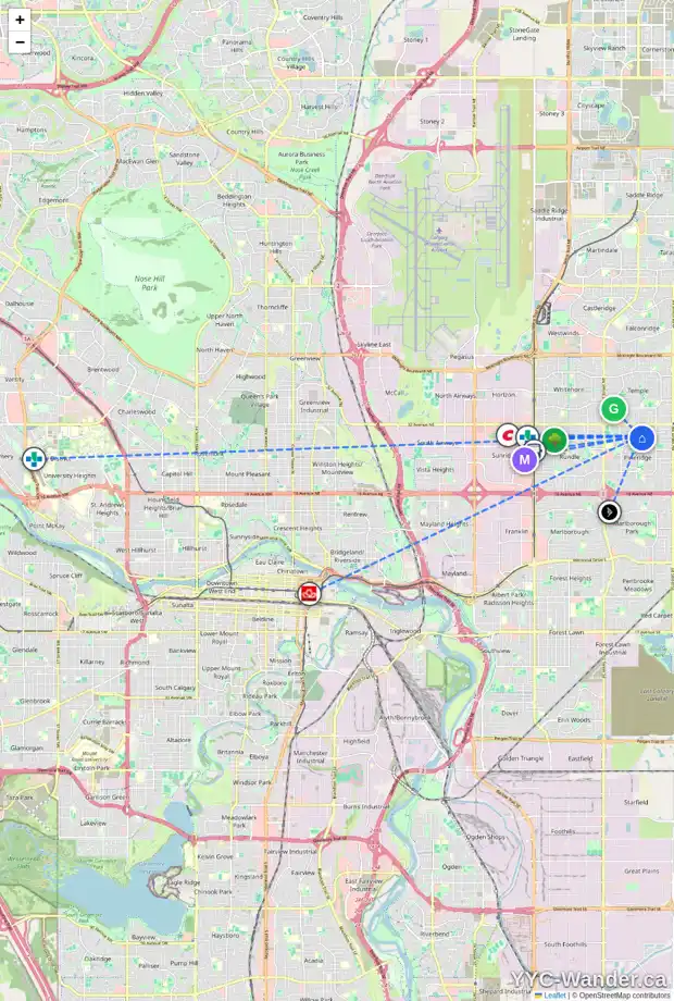 Daily accessibility map for 132 PINELAND PL NE, Calgary showing nearby schools, grocery stores, parks, LRT stations and nearby amenities