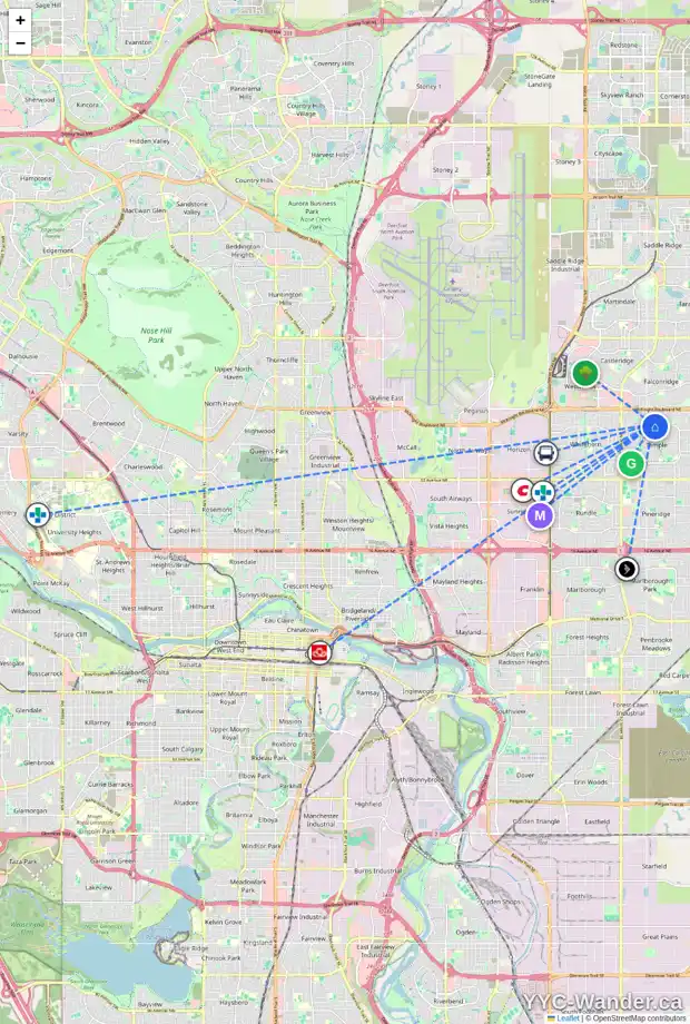Daily accessibility map for 6927 TEMPLE DR NE, Calgary showing nearby schools, grocery stores, parks, LRT stations and nearby amenities
