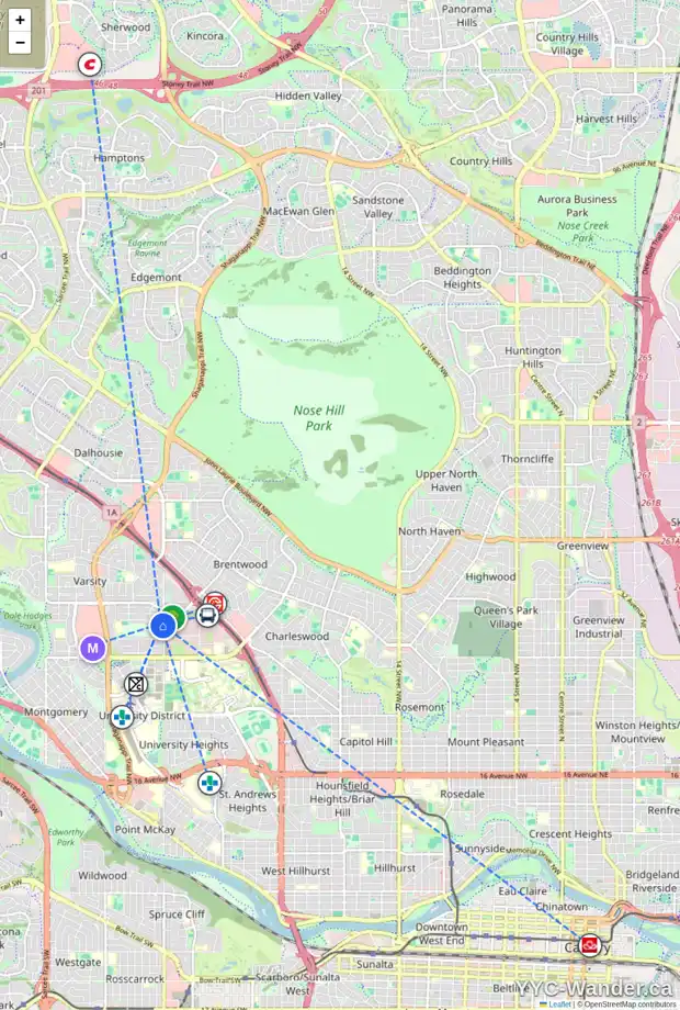 Daily accessibility map for 20 VARDELL PL NW, Calgary showing nearby schools, grocery stores, parks, LRT stations and nearby amenities