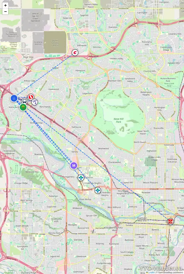 Daily accessibility map for 30 SCENIC VIEW CL NW, Calgary showing nearby schools, grocery stores, parks, LRT stations and nearby amenities
