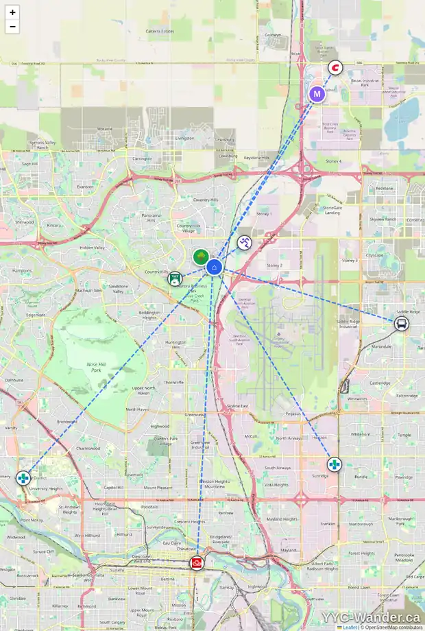 Daily accessibility map for 383 HARVEST LAKE DR NE, Calgary showing nearby schools, grocery stores, parks, LRT stations and nearby amenities