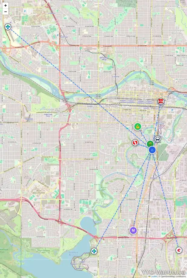 Daily accessibility map for 2803 ERLTON ST SW, Calgary showing nearby schools, grocery stores, parks, LRT stations and nearby amenities