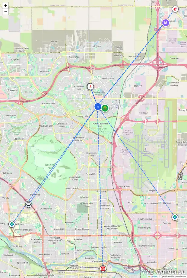 Daily accessibility map for 78 HARVEST OAK VW NE, Calgary showing nearby schools, grocery stores, parks, LRT stations and nearby amenities