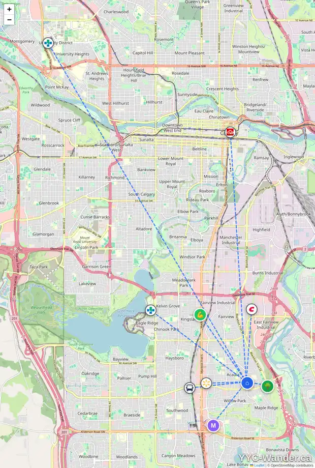 Daily accessibility map for 660 97 AV SE, Calgary showing nearby schools, grocery stores, parks, LRT stations and nearby amenities