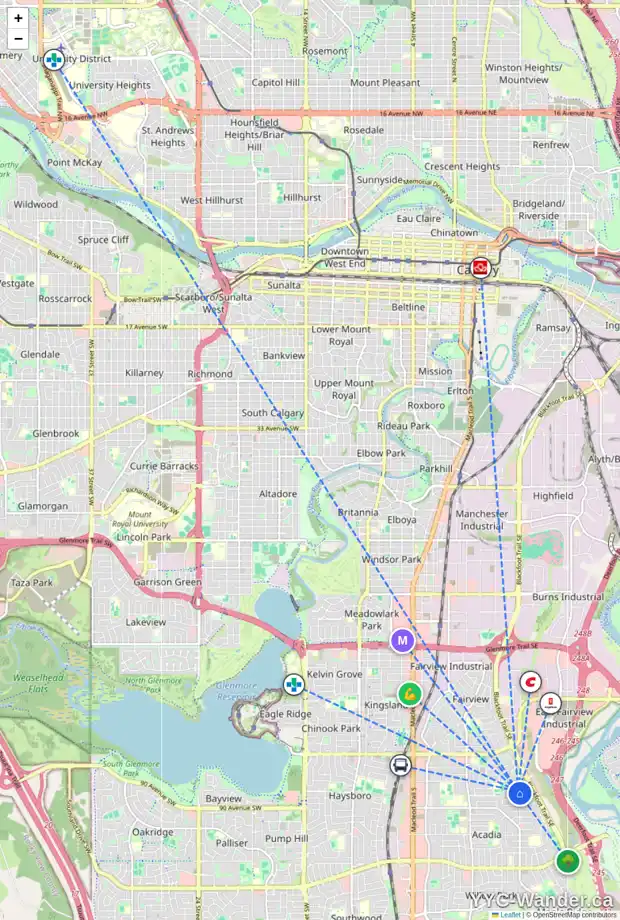 Daily accessibility map for 8827 6 ST SE, Calgary showing nearby schools, grocery stores, parks, LRT stations and nearby amenities