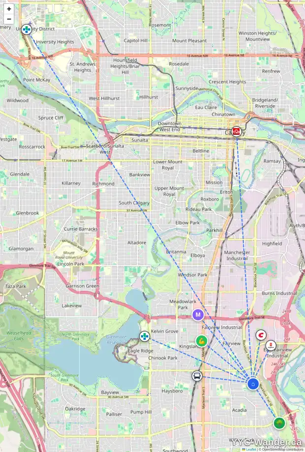 Daily accessibility map for 644 ARLINGTON DR SE, Calgary showing nearby schools, grocery stores, parks, LRT stations and nearby amenities