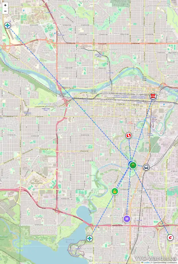 Daily accessibility map for 3935 EDISON CR SW, Calgary showing nearby schools, grocery stores, parks, LRT stations and nearby amenities