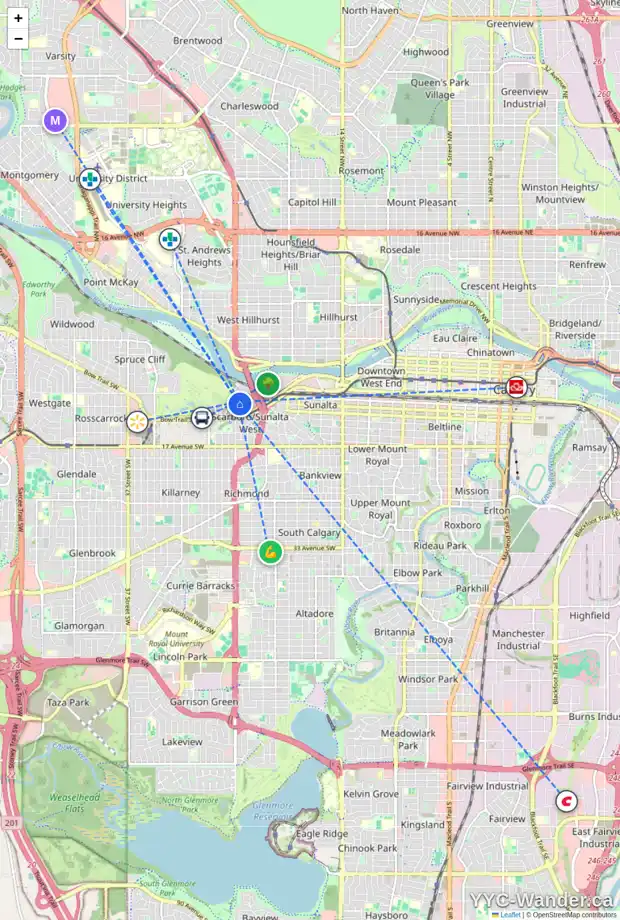Daily accessibility map for 2444 SOVEREIGN CR SW, Calgary showing nearby schools, grocery stores, parks, LRT stations and nearby amenities