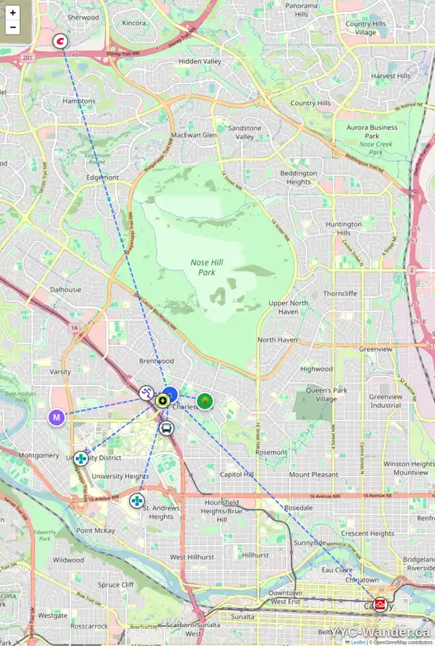 Daily accessibility map for 3723 BROOKLYN CR NW, Calgary showing nearby schools, grocery stores, parks, LRT stations and nearby amenities