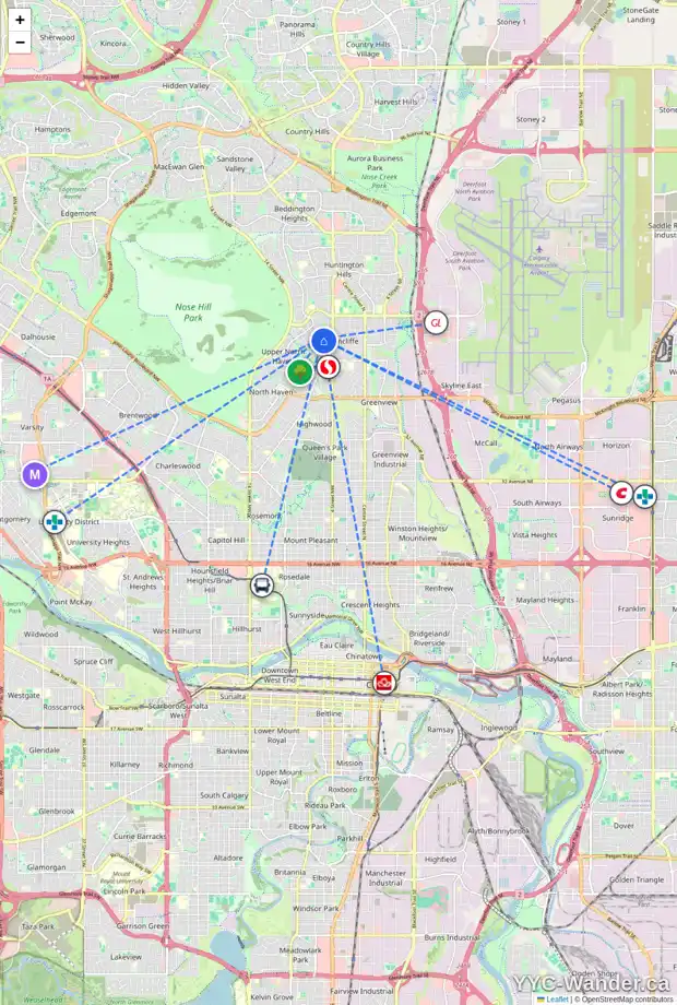 Daily accessibility map for 6132 TOUCHWOOD DR NW, Calgary showing nearby schools, grocery stores, parks, LRT stations and nearby amenities