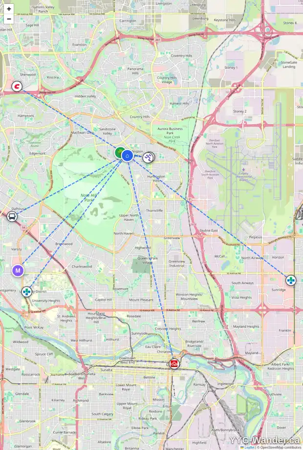 Daily accessibility map for 129 BERWICK WY NW, Calgary showing nearby schools, grocery stores, parks, LRT stations and nearby amenities