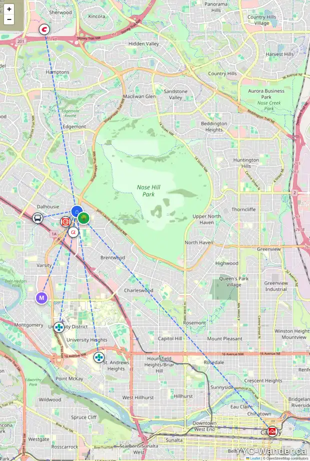 Daily accessibility map for 5904 DALMEAD CR NW, Calgary showing nearby schools, grocery stores, parks, LRT stations and nearby amenities