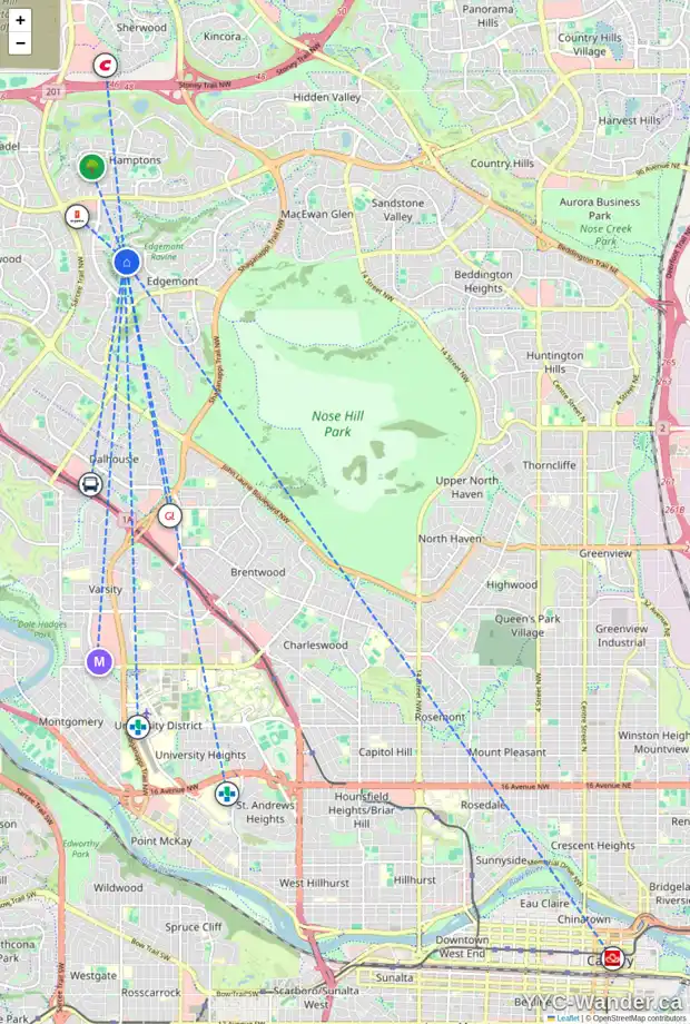 Daily accessibility map for 175 EDGEVIEW DR NW, Calgary showing nearby schools, grocery stores, parks, LRT stations and nearby amenities