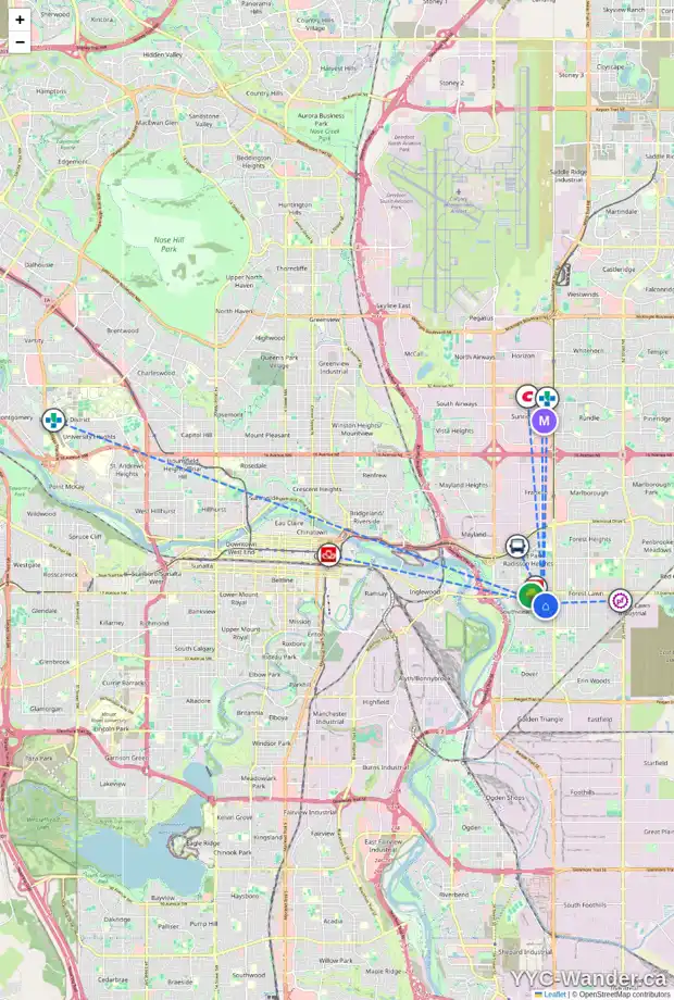 Daily accessibility map for 1984 COTTONWOOD CR SE, Calgary showing nearby schools, grocery stores, parks, LRT stations and nearby amenities
