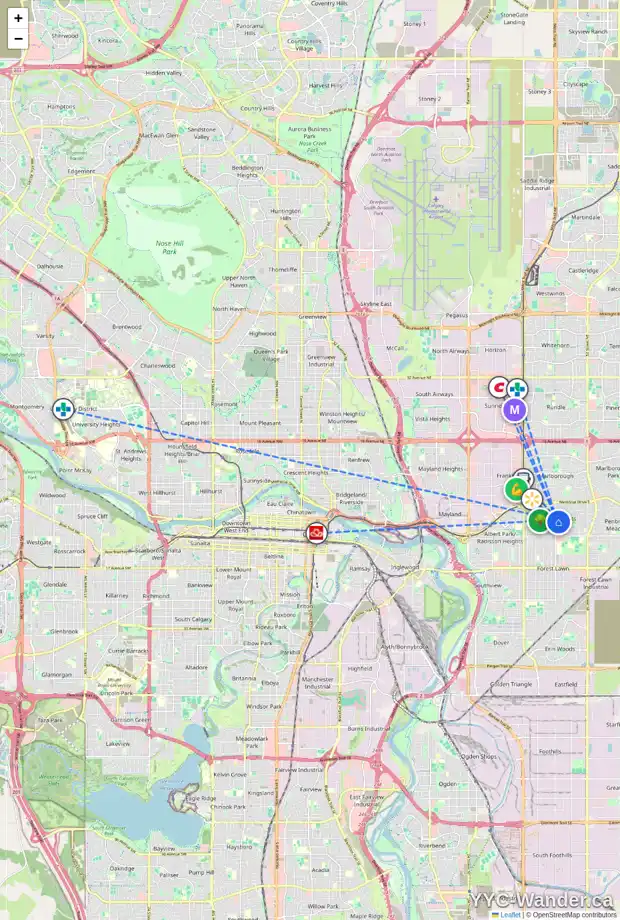 Daily accessibility map for 508 44 ST SE, Calgary showing nearby schools, grocery stores, parks, LRT stations and nearby amenities