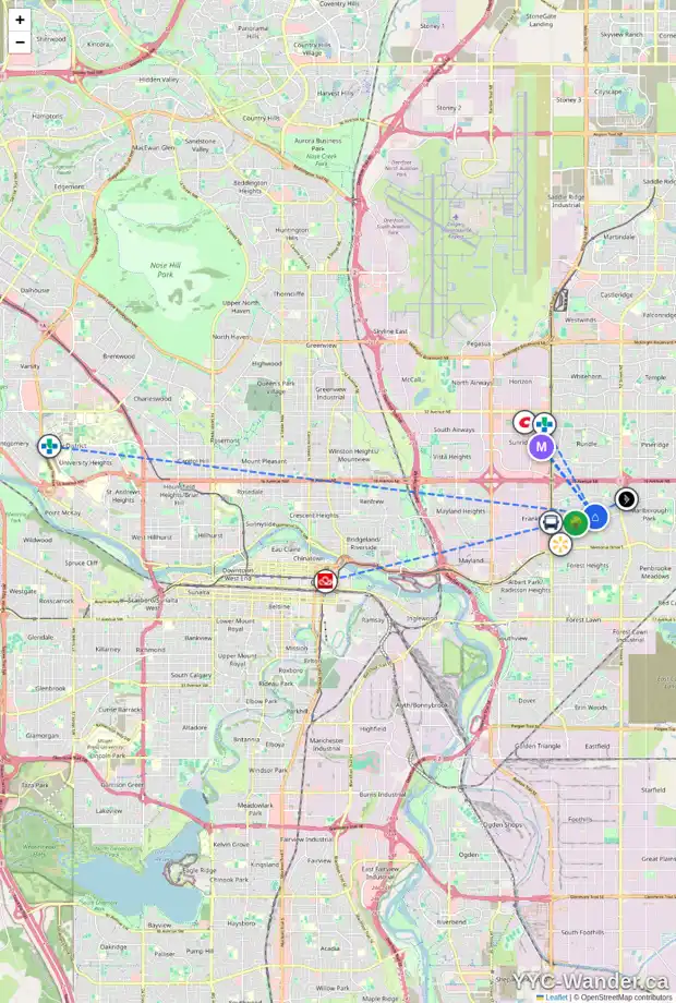 Daily accessibility map for 4612 MARLBOROUGH DR NE, Calgary showing nearby schools, grocery stores, parks, LRT stations and nearby amenities