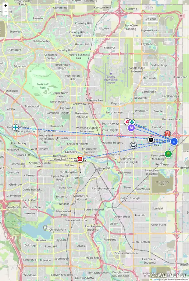 Daily accessibility map for 27 ABINGDON CO NE, Calgary showing nearby schools, grocery stores, parks, LRT stations and nearby amenities