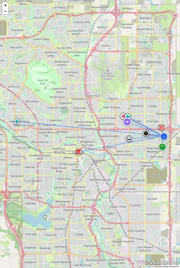 Daily accessibility map for 880 ABBEYDALE DR NE, Calgary showing nearby schools, grocery stores, parks, LRT stations and nearby amenities