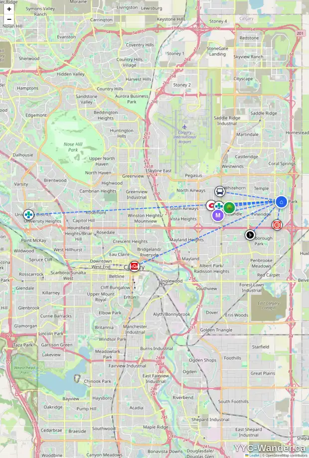 Daily accessibility map for 140 LAGUNA CL NE, Calgary showing nearby schools, grocery stores, parks, LRT stations and nearby amenities