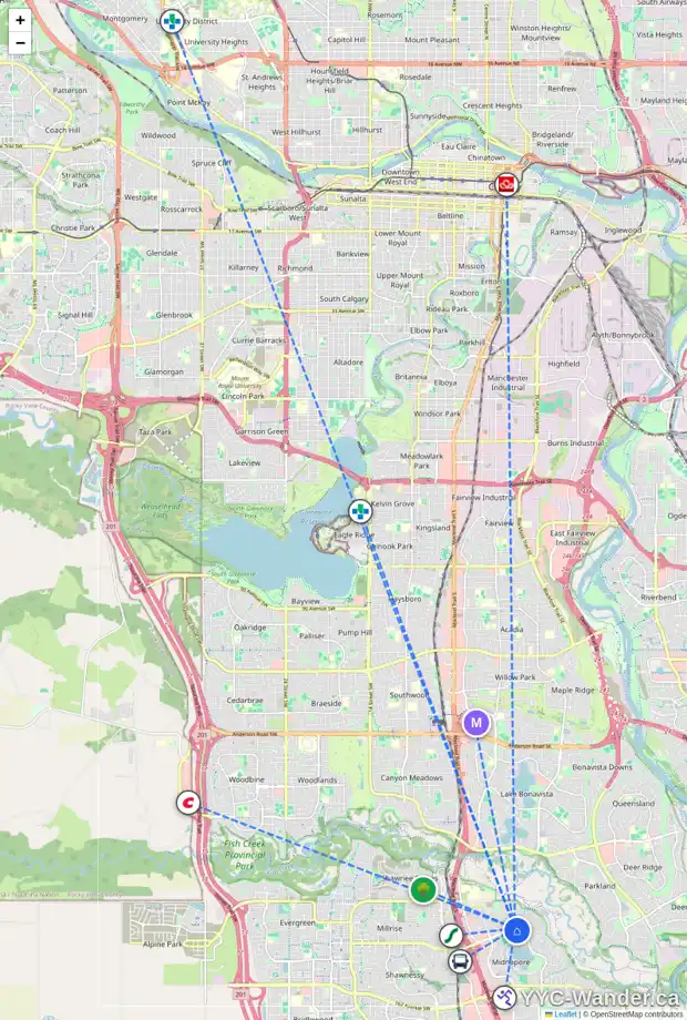 Daily accessibility map for 26 MIDRIDGE RI SE, Calgary showing nearby schools, grocery stores, parks, LRT stations and nearby amenities
