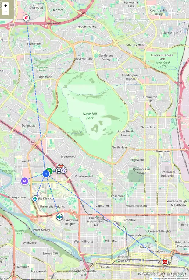 Daily accessibility map for 22 VARDELL PL NW, Calgary showing nearby schools, grocery stores, parks, LRT stations and nearby amenities