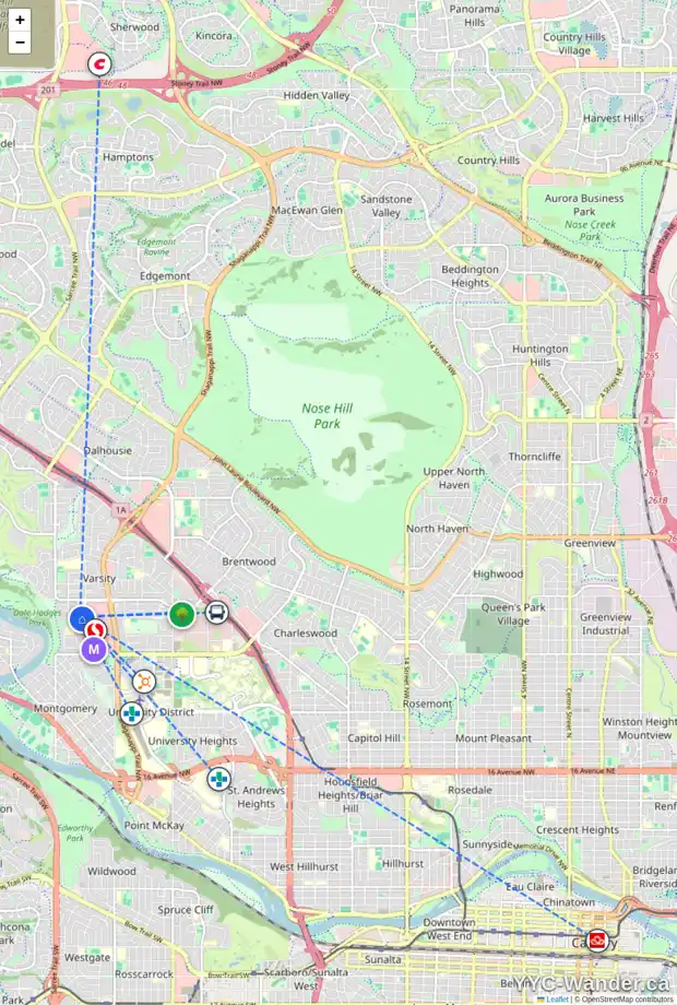 Daily accessibility map for 416 3730 50 ST NW, Calgary showing nearby schools, grocery stores, parks, LRT stations and nearby amenities