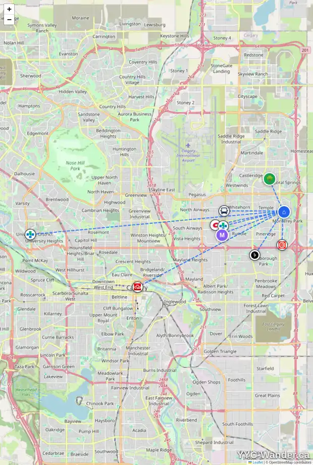 Daily accessibility map for 68 COSTA MESA CL NE, Calgary showing nearby schools, grocery stores, parks, LRT stations and nearby amenities