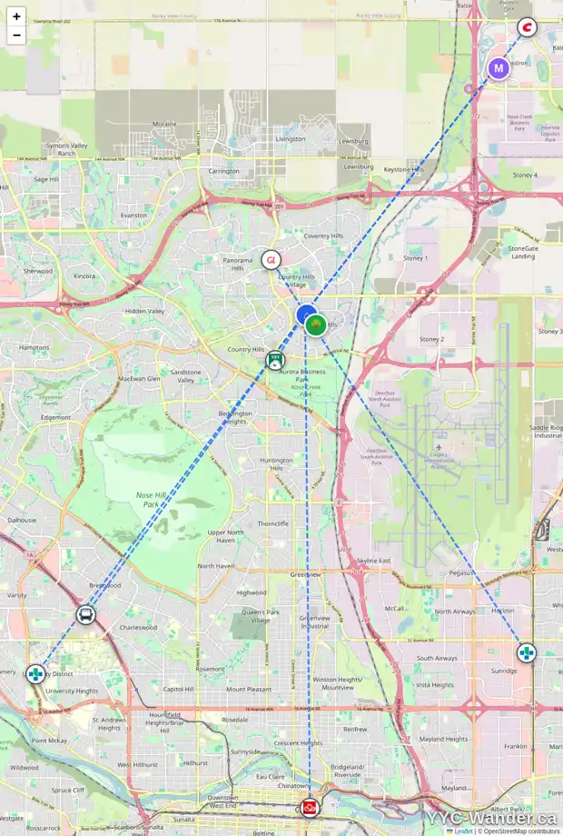 Daily accessibility map for 41 HARVEST PARK RD NE, Calgary showing nearby schools, grocery stores, parks, LRT stations and nearby amenities