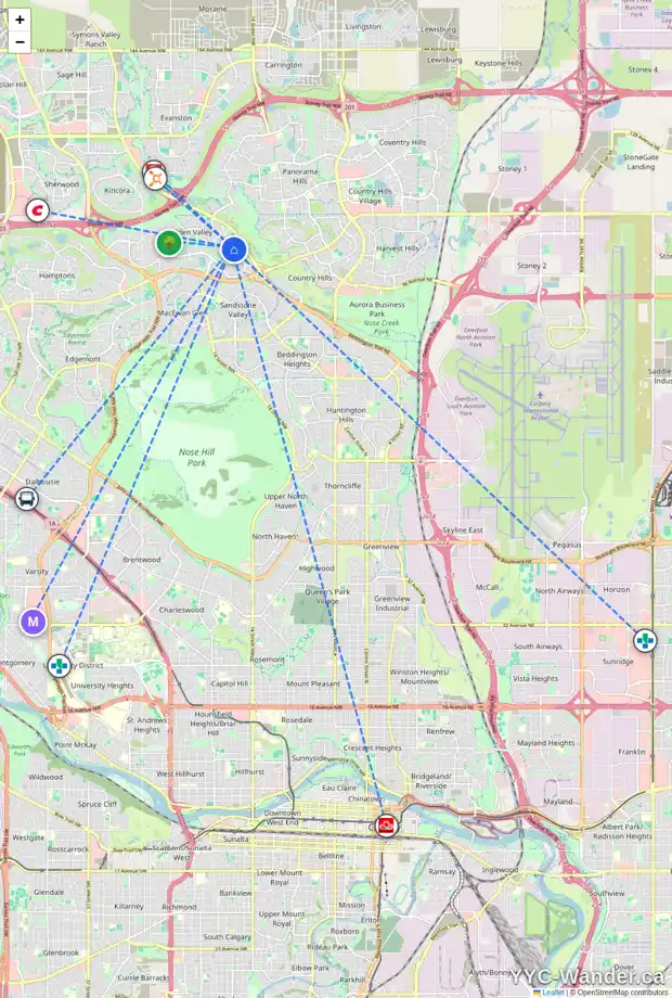 Daily accessibility map for 179 HIDDEN VALLEY PA NW, Calgary showing nearby schools, grocery stores, parks, LRT stations and nearby amenities