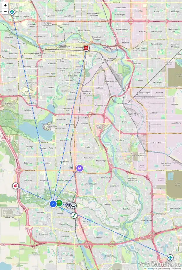 Daily accessibility map for 84 EVERGREEN WY SW, Calgary showing nearby schools, grocery stores, parks, LRT stations and nearby amenities