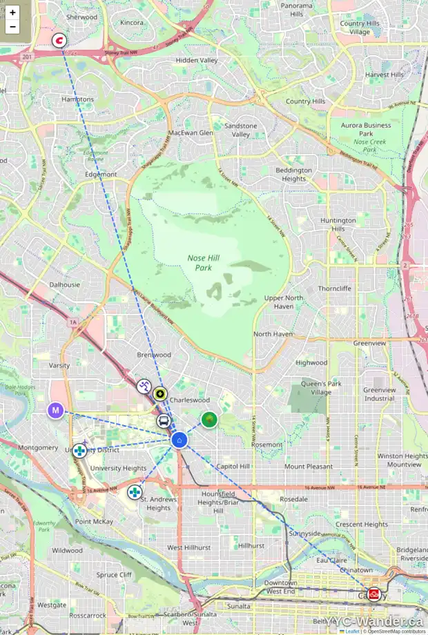 Daily accessibility map for 3 CRESTON CR NW, Calgary showing nearby schools, grocery stores, parks, LRT stations and nearby amenities