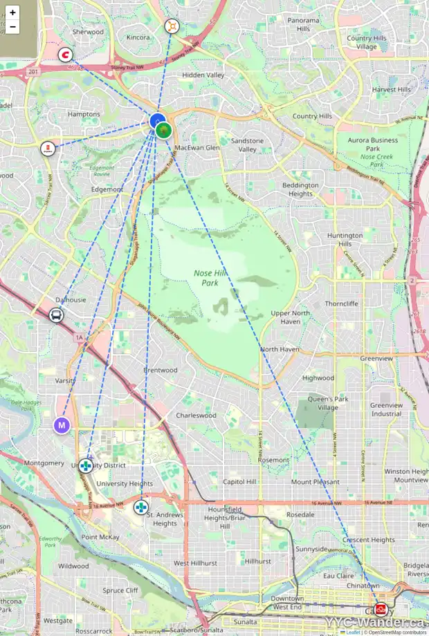 Daily accessibility map for 242 HAMPSTEAD GD NW, Calgary showing nearby schools, grocery stores, parks, LRT stations and nearby amenities