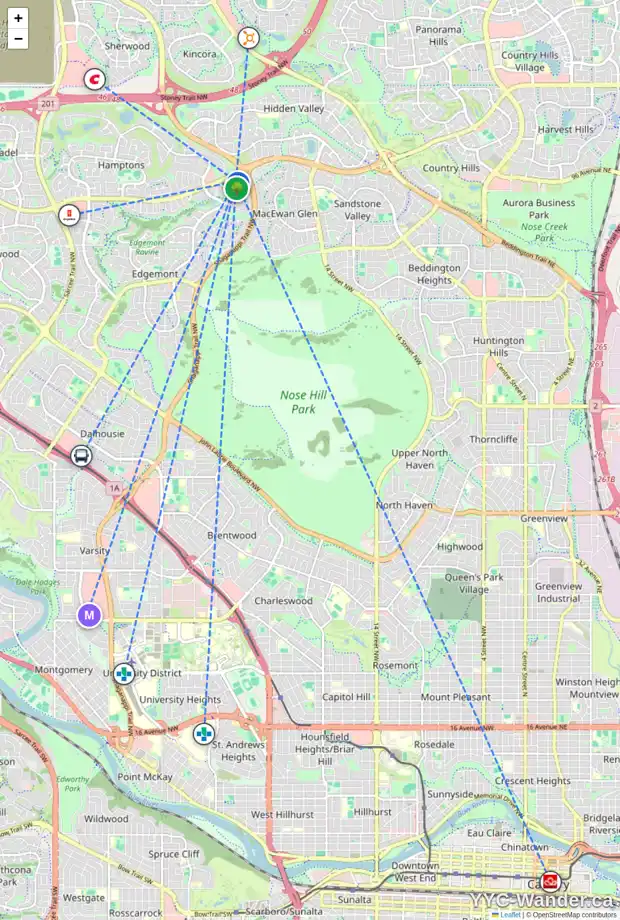 Daily accessibility map for 167 EDGERIDGE VW NW, Calgary showing nearby schools, grocery stores, parks, LRT stations and nearby amenities