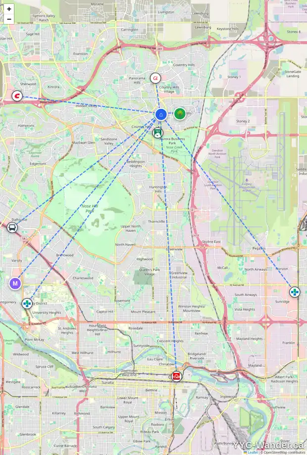 Daily accessibility map for 19 COUNTRY HILLS GV NW, Calgary showing nearby schools, grocery stores, parks, LRT stations and nearby amenities